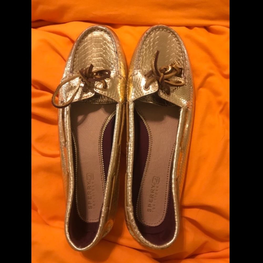 Gold Snakeskin Sperry Top-Sider Boat Shoes 9.5